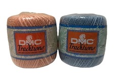 DMC 100 Mercerized Cotton Crochet Thread Size 10 Baby Pink Blue 350Yds ea 2 Lot