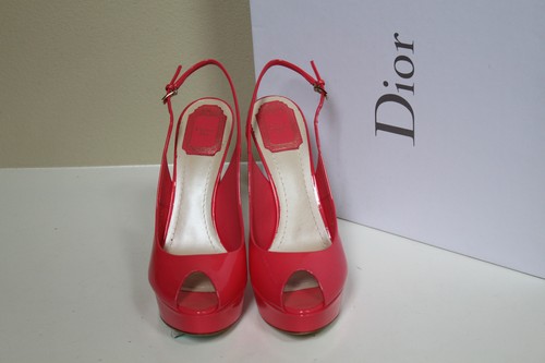 New 9.5 / 39.5 Christian Dior Pink Patent Leather Platform Slingback Pump Shoes - Picture 3 of 9