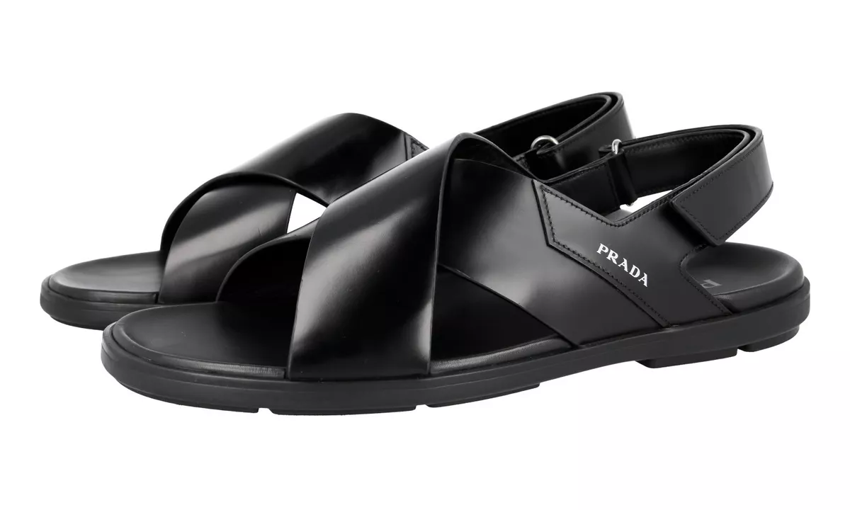 AUTH LUXURY PRADA SANDALS SHOES BLACK LEATHER NEW US 10 EU 43 43 5