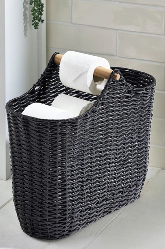 NEXT Slimline Toilet Roll Holder & Storage Basket Black woven plastic - BNWT - Picture 5 of 5