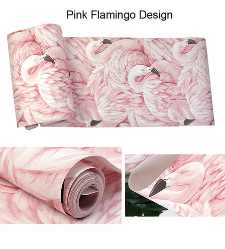 10M Romantic Elegant Pink Flamingo Feathers Non-woven Textured Wallpaper Roll - Picture 8 of 9