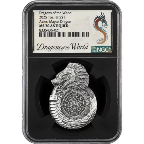 Aztec Mayan Dragon DRAGONS OF THE WORLD 2025 $1 1oz Silver Coin  Fiji NGC MS70