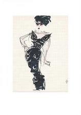 Original 1980s fashion illustration, drawing on paper, mounted, A4 unframed