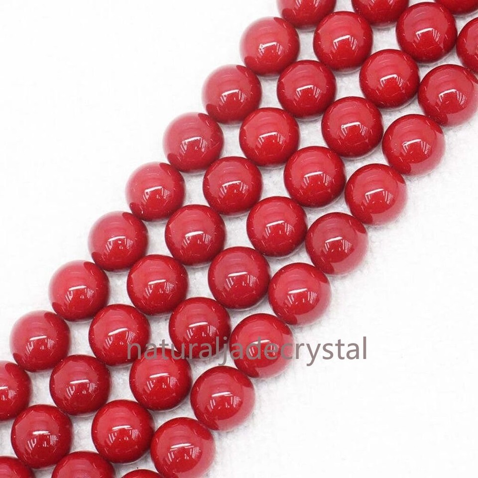 Collana Di Perle In Conchiglia Shell Pearl Rossa Corallo, 18 Pollici, Sfere 8/10/12mm