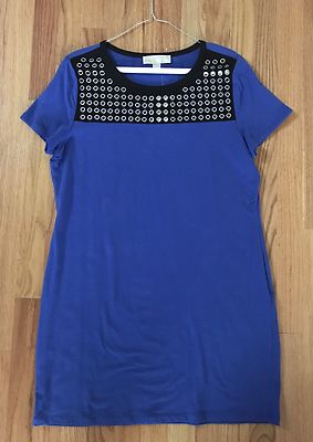 Michael Kors Dress/Tunic Blue Black Metal Studs Size L NWT MSRP