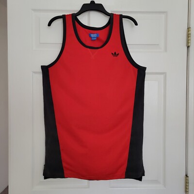 Adidas Basketball Mesh Tank-Top Men's Red With Black Stripes Size Large 