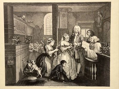 The Rake’s Progress Marries An Old William Hogarth Antik Stahlstich Engraving - Bild 1 von 4