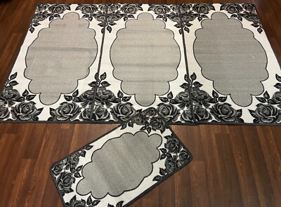 RÖMISCHE WASCHBARE ZIGEUNERMATTEN 4-TEILIGES SET GROSSE GRÖSSE 80 X 130 GRAU/ANTH ROSE DESIGN