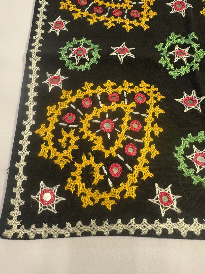 2 Vintage Embroidered Pillow Covers W/ Mirrors & Snap Closure 18” X 18” - Image 3 of 4