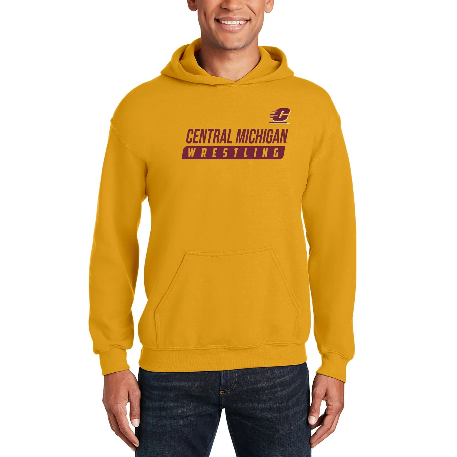 Central Michigan Chippewas Wrestling Slant Team Color Hoodie - Gold