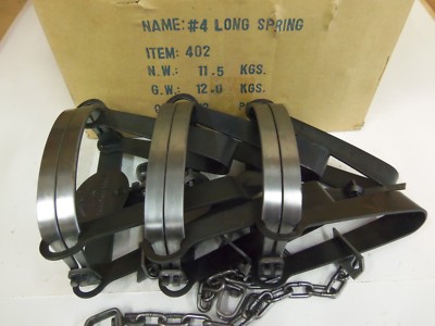 3 Bridger #4 Double Long Spring Foothold Traps Coyote Fox Trapping | eBay