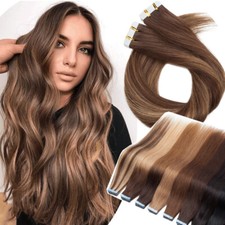 Russian Remy Tape In Human Hair Extensions Skin Weft Full Head Thick Glue 60PCS