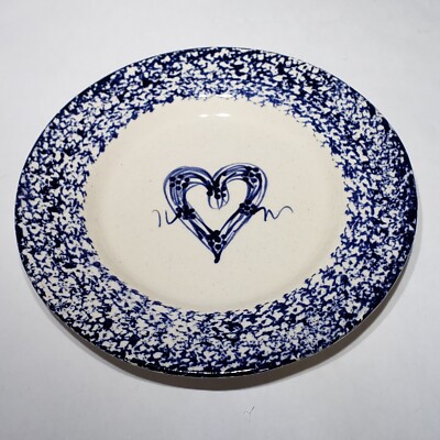 VTG 1993 Three Rivers Pottery Grapevine Blue White Heart Stonewar 8'' Salad Plate
