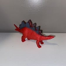 Red Stegosaurus Dinosaur Figure Plastic Black Accents