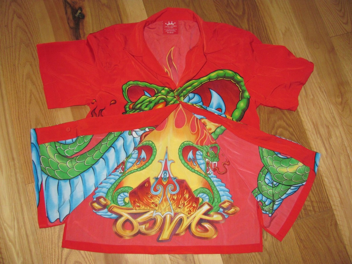 JNCO Jeans Vintage Cobra Snake Flame Hawaiian Shirt Russia Boys M