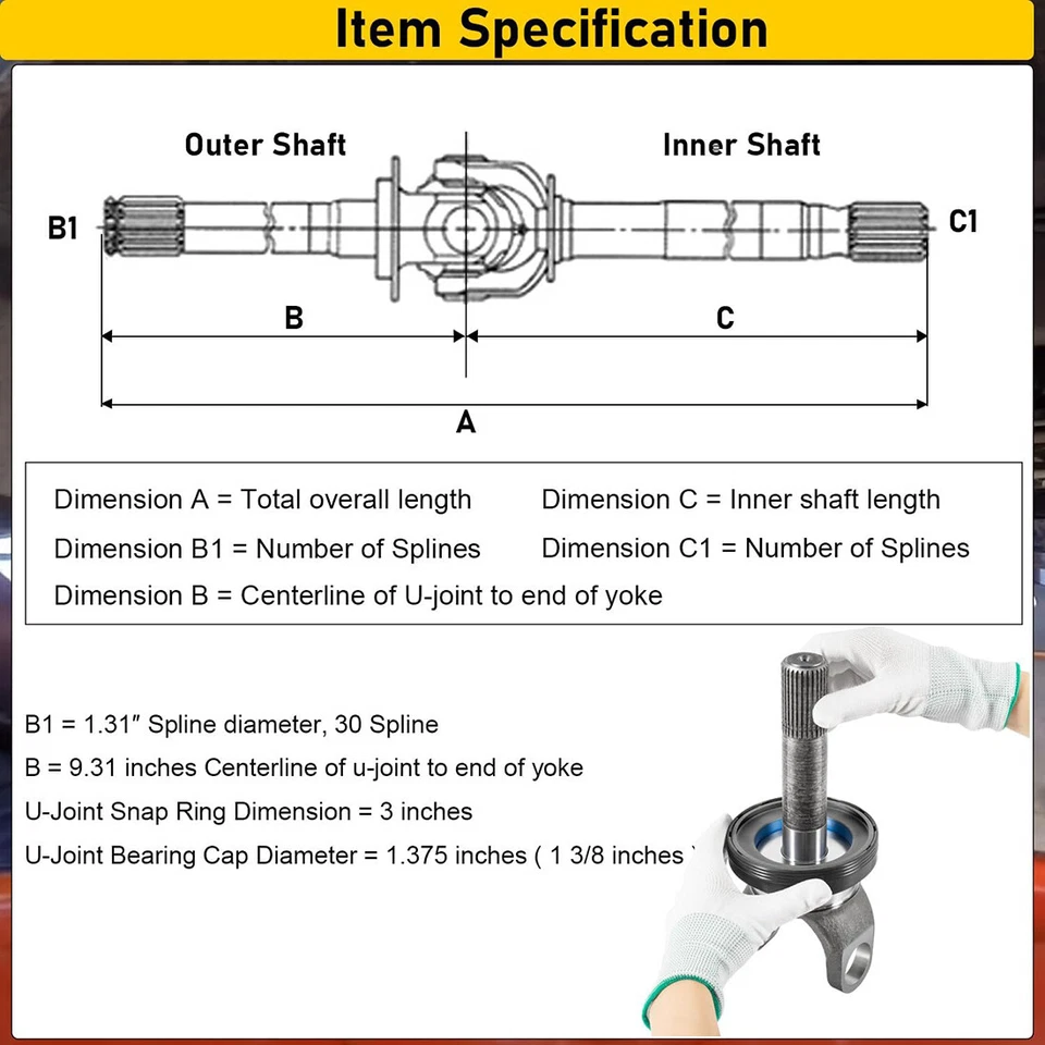 2002692 Outer Axle Shaft Dana 50 60 For Ford F250 F350 Excursion Front 1998-2004 - Image 3 of 4