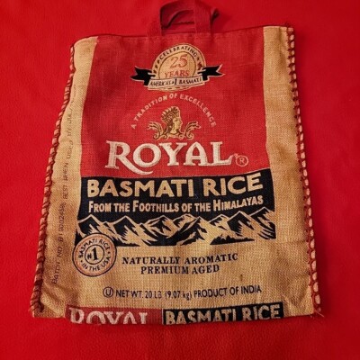 ROYAL BASMATI RICE BAG only! 20# 17'' x 14'' 25th Anniversary Years burlap purse
