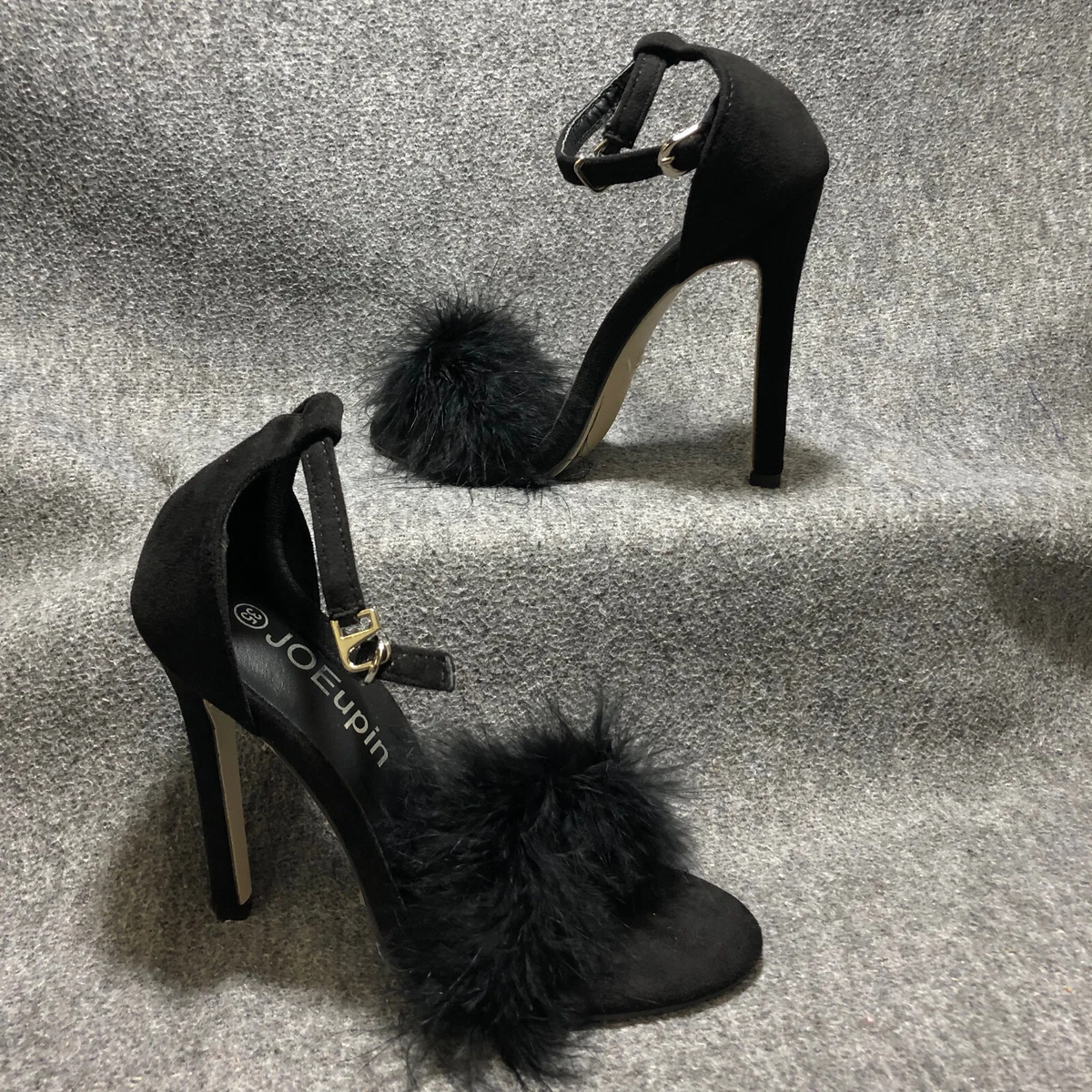 High Pitched Black Satin Sling Back Heels With Pom Poms – Club L London -  AUS