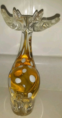 Celebrations White Spotted Deer Sculptures Arroyo Art Glass Blown 9" & 6" Heavy - Picture 6 of 15