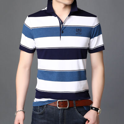 ZONBAILON Stripe Men's Summer Breathable Simple Sport Short Sleeve Polo Shirt