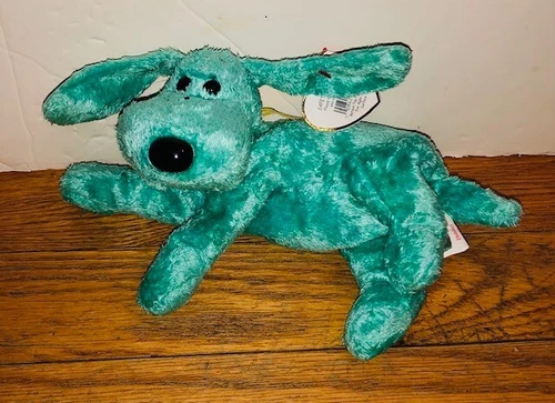 TY Beanie Baby Diddley Green Dog Plush Stuffed Animal Vintage Retired NWT