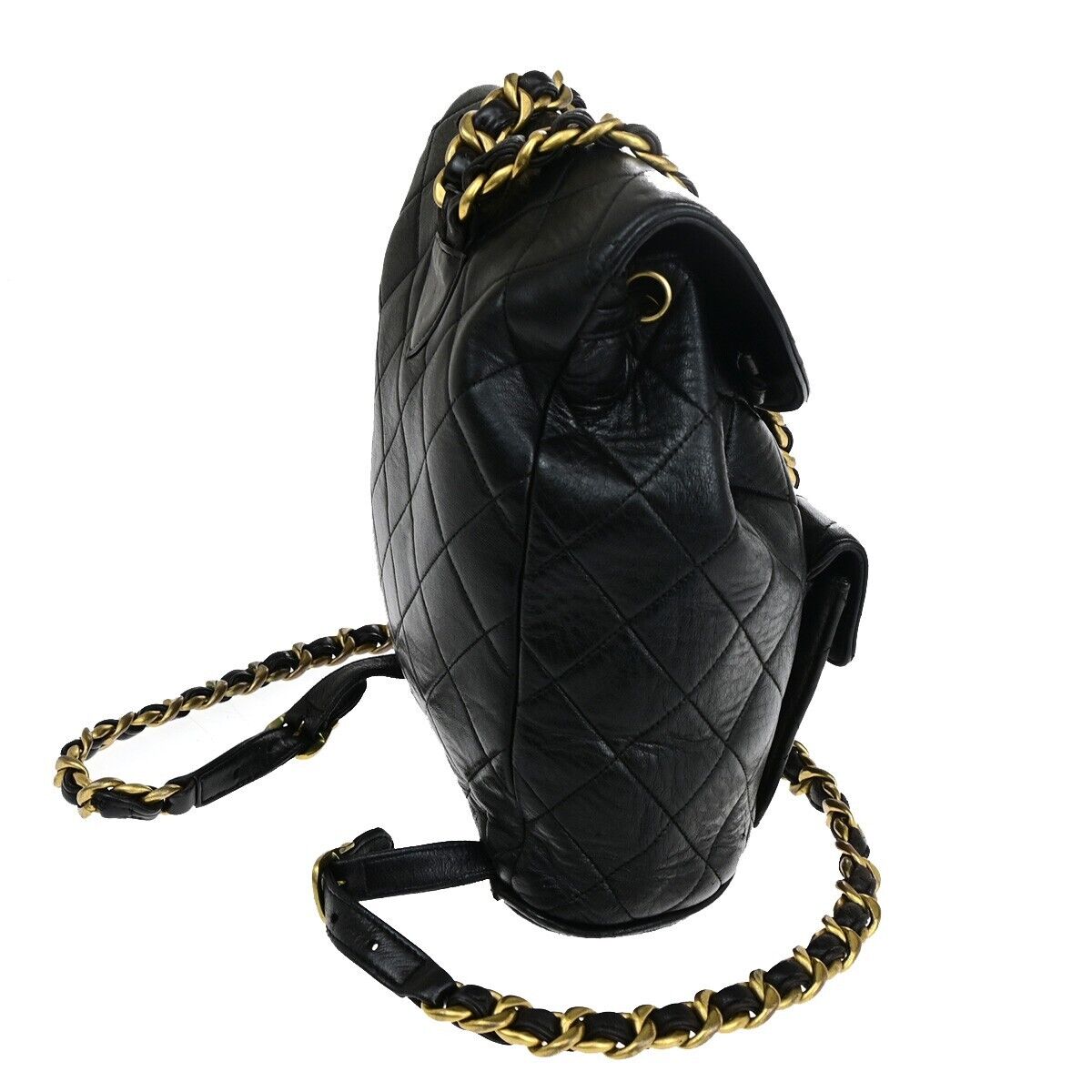 CHANEL CC Logo Matelasse Chain Backpack Bag Leather Black CHANEL CC Logo Matelasse Chain Backpack Bag Leather Black