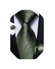 Mens Solid Color Tie and Pocket Square Set Woven Silk Plain Necktie Handker...