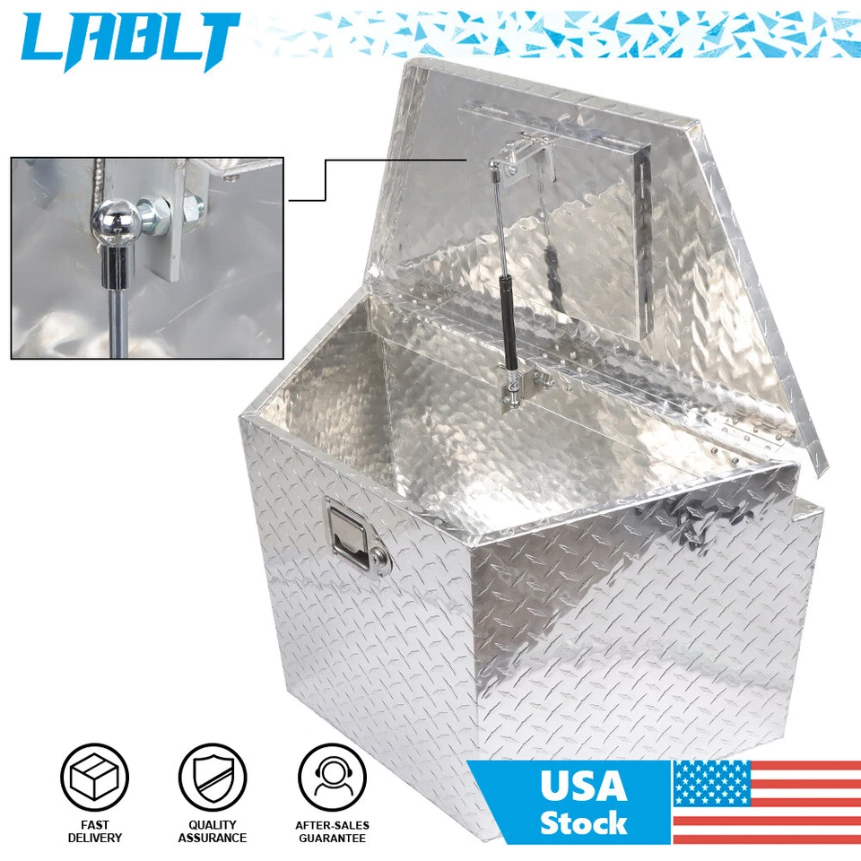 LABLT 29 英寸宽铝制拖车舌头工具箱钻石盘带钥匙 — 第 3/4 张图片