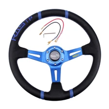14" Aluminum Blue RASTP Deep Dish Drifting Sport Steering Wheel Racing Car