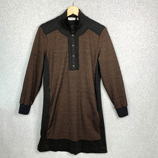 Per Se Sweater Dress Womens 4 Brown Black Wool Blend Snaps Elastic Back Carlisle
