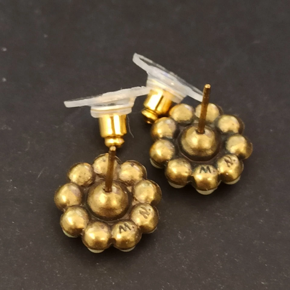 Aretes Michal Negrin crema imitación perla marrón cristal floral romántico de colección Foto 4 de 4