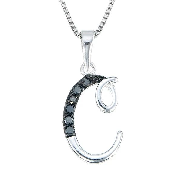 1/8 ct Black Diamond Pendant Necklace Alphabet Women .925 Sterling Silver 1 Inch - Imagem 4 de 4