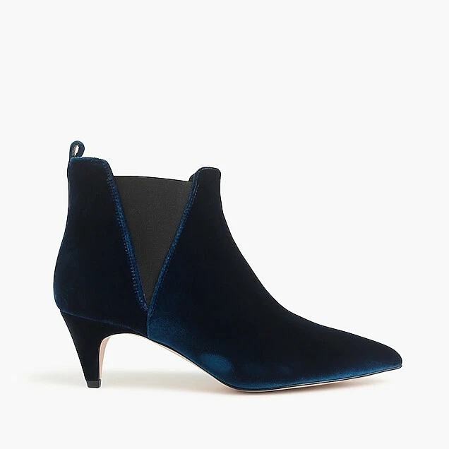 J.CREW 全新带盒 小猫跟 女式 切尔西靴/靴子 鞋 海军蓝 天鹅绒 美国 5 $268 — 第 3/4 张图片