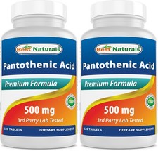 2 Pack Best Naturals Pantothenic Acid 500 mg 120 Tablets