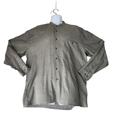 Burma Bibas Classics Shirt Mens XL Gray Stripe Band Collar Vintage 70s Boho