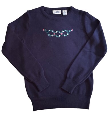 Northern Isles Womens Navy Blue Crew Neck Sweater w/Embroidered Yoke M Retro 90s