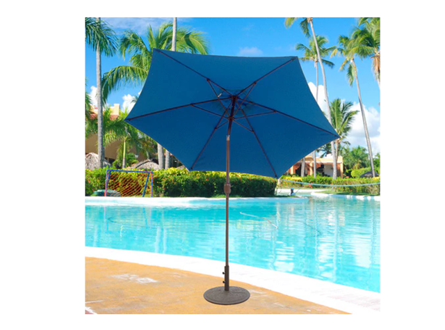 Patio Table Umbrella 9 Foot Picnic Table Large Blue Aluminum Cranks And Tilts For Sale Online Ebay