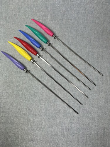 Retro Set of 6 Stainless Fondue skewers with Colorful Plastic Handles  - Picture 1 of 4