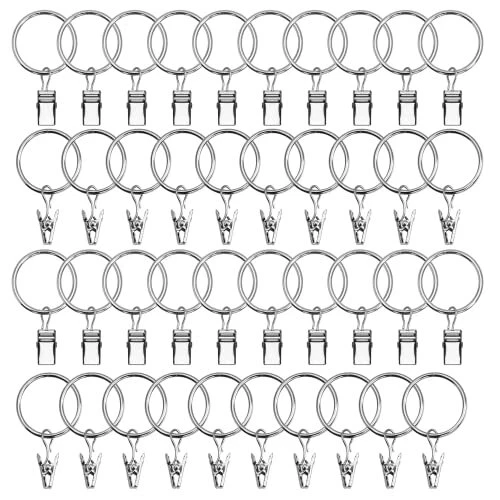 Paquete de 40 anillos de cortina con clips, anillos para colgar de metal