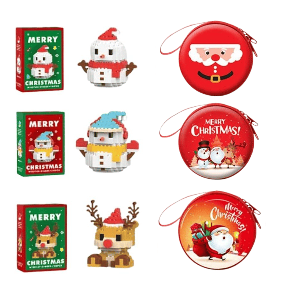 Christmas Building Bricks & Coin Purse Set Santa Claus Deer Festive Gift (6 Pcs)