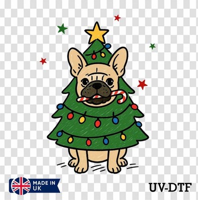 Weihnachten Französische Bulldogge UV DTF Aufkleber - Glas Laptop Becher Tasse cs30