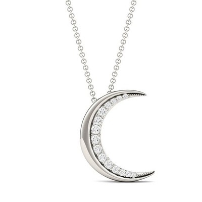 Feiner Anhänger Halskette 0,20 kt runder im Labor gezüchteter Diamant 14 K Gold Mondsichel