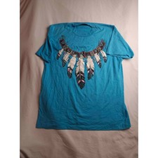 Vintage Screen Stars Best Turquoise Blue Feather Graphic T-Shirt XL Made in USA