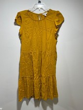 Time and Tru Women's Textured Tiered Ruffle Dress Gold Sz L 12-14 Cotton Blend