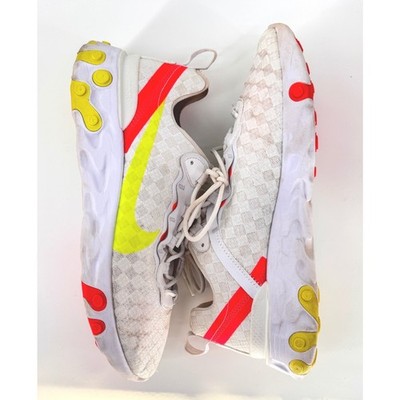 Nike React Element 55 Mens 10 White Volt Red Running Sneakers BQ6166-102