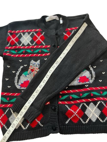 Vtg Karen Scott Small Cat Kitty Argyle Cardigan Ugly Sweater Christmas - Picture 9 of 10