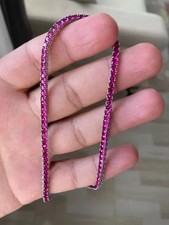 22Ct Round Pink Sapphire Tennis Necklace Lab Created 14K White Gold Plated 3mm