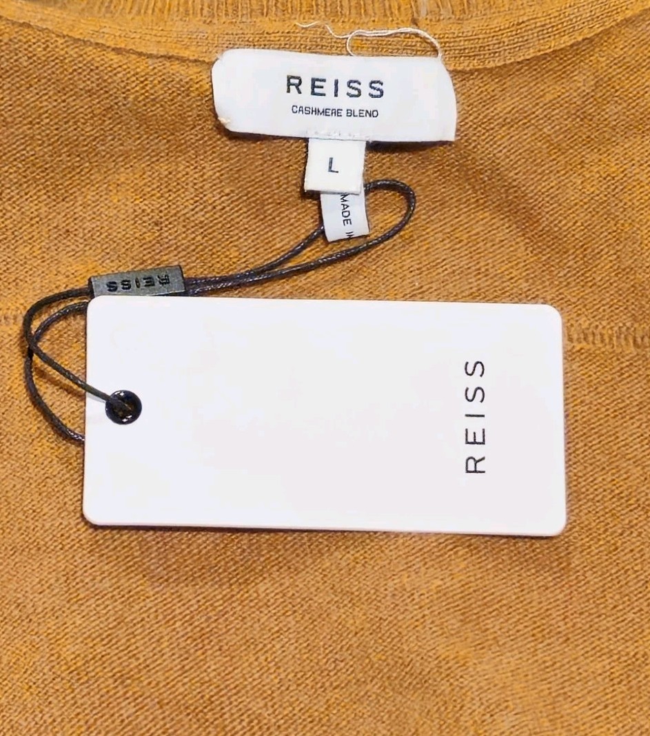 REISS Jinks Wool Cashmere Blend Crew Neck Jumper Tan Sweater L NWT image 9