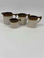 Vtg Measuring Cups Stoneware Ceramic Brown Glaze Set 4 Farmhouse Made In Taiwan