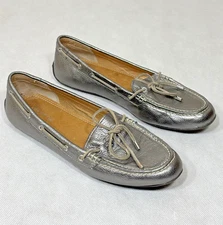 Sperry Top Sider Womens 7.5 M Silver Leather Slip On Flat Moccasin Shoes 9680802